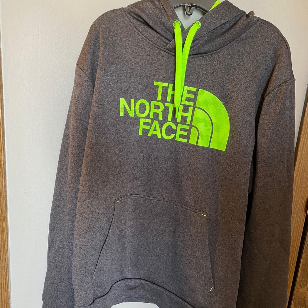 The North Face grey and green hoodie (Size XL)
